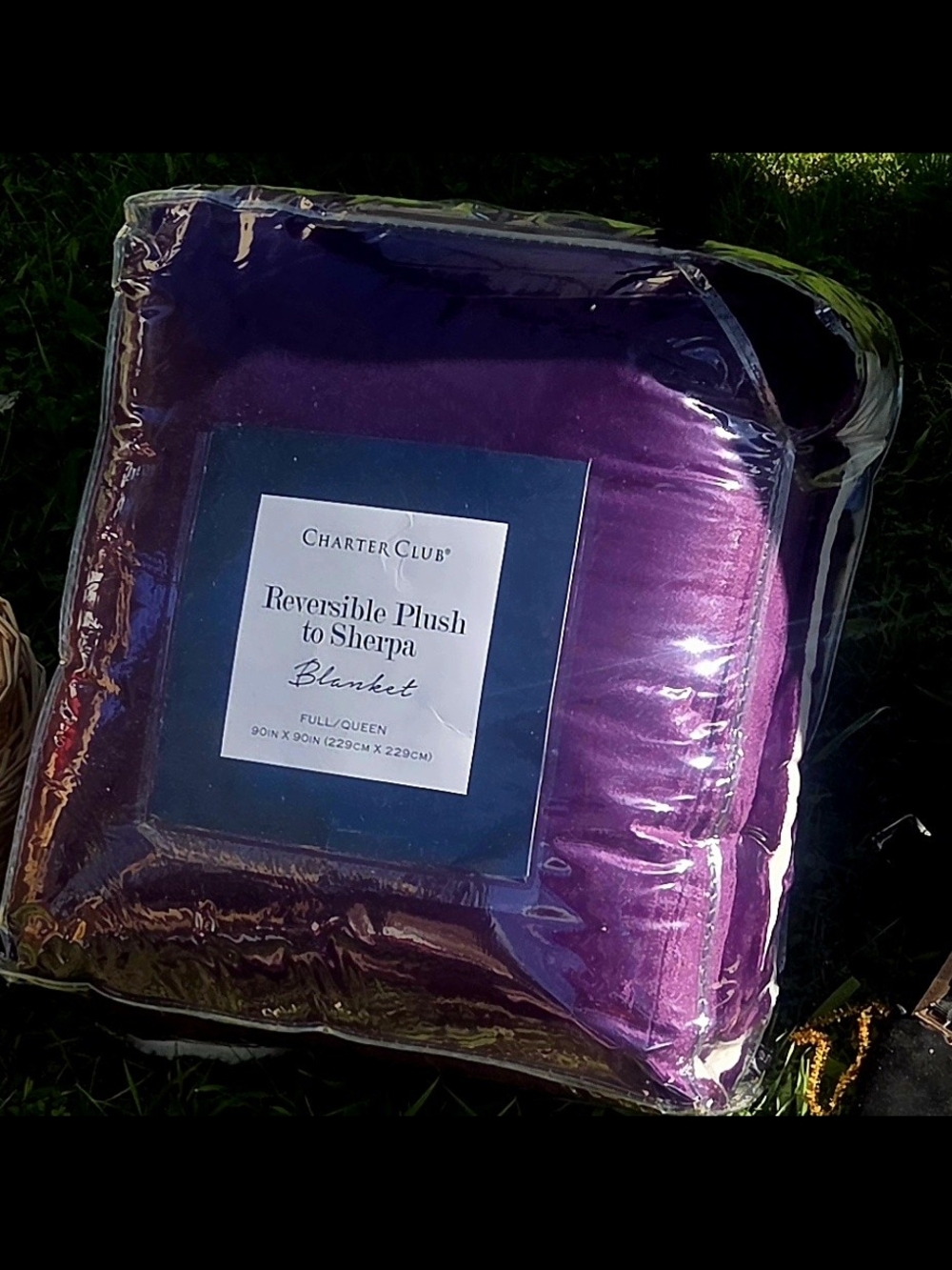 Charter Club Reversible Plush to Sherpa Blanket - Purple